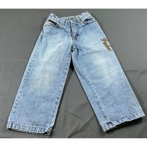 Vintage FUBU The Collection Kids Light Wash Denim Jeans Size 5 Embroidered Logo